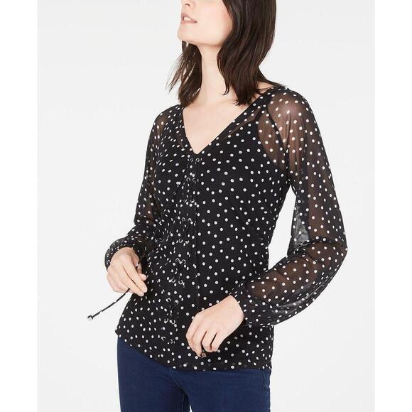 INC Printed Lace-Up Top Floating Dot S - Picture 1 of 6